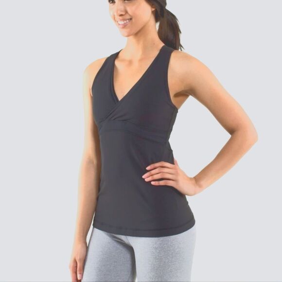 Lululemon charcoal gray deep v-neck crossover athletic tank top, 6 - Picture 4 of 6